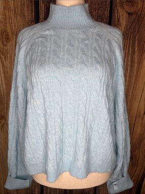 JoyLab Pale Blue Cable Knit Mock Turtleneck Sweater